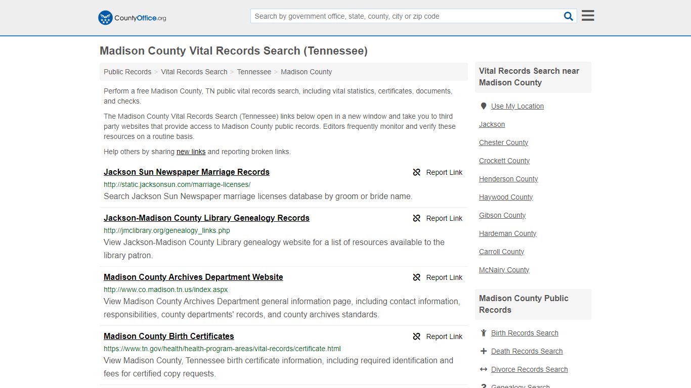 Vital Records Search - Madison County, TN (Birth, Death, Marriage ...